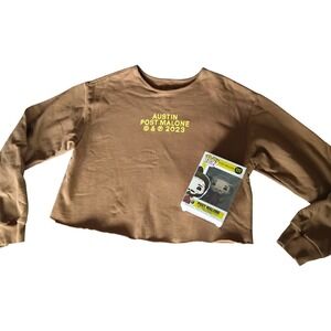 Post Malone Austin 2023 Tour Cropped Sweatshirt Brown Medium &‎ Funko Pop Bundle
